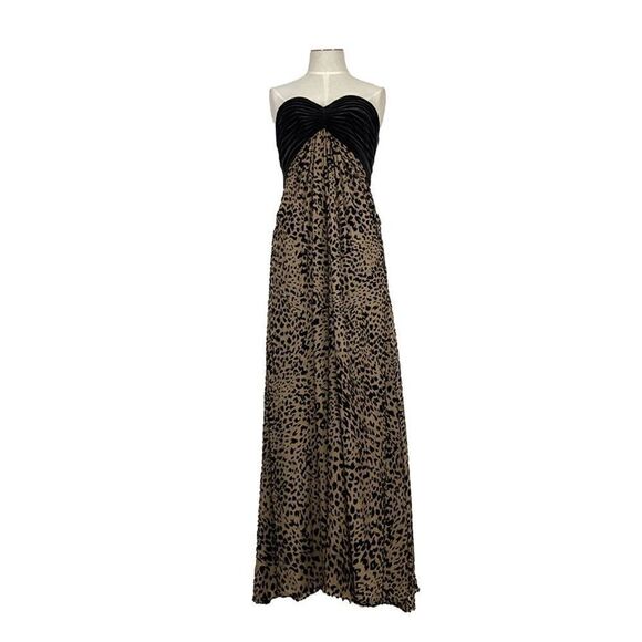 Tadashi Collection XS VTG 4 Tan Black Velvet Leopard Gown Dress Strapless Prom - Picture 2 of 9